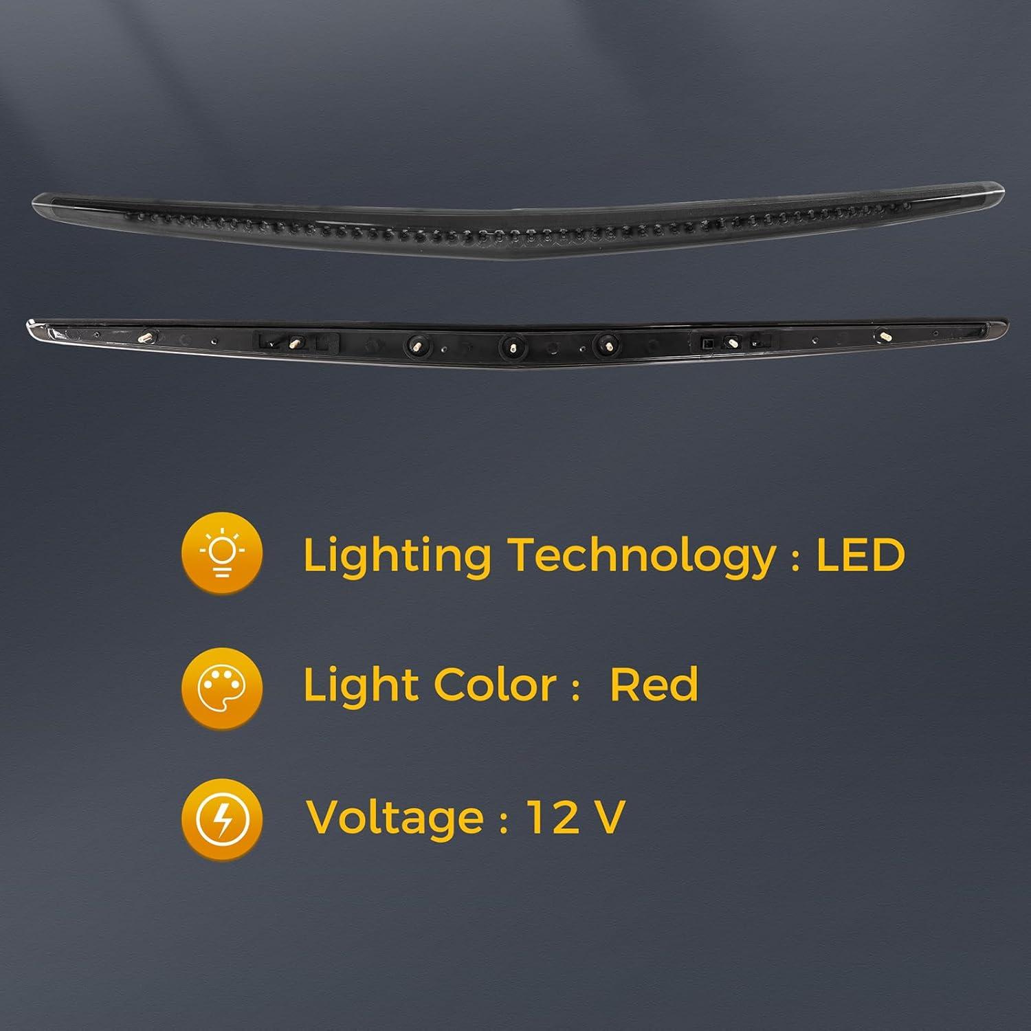 image3rd Brake Light Third High Mount LED Stop Light Trunk Mount Brake Light Assembly Rear Center Tail Light 53 LED Bulbs for Cadillac DTS 20062011 Smoked Lens Red LightSmoked