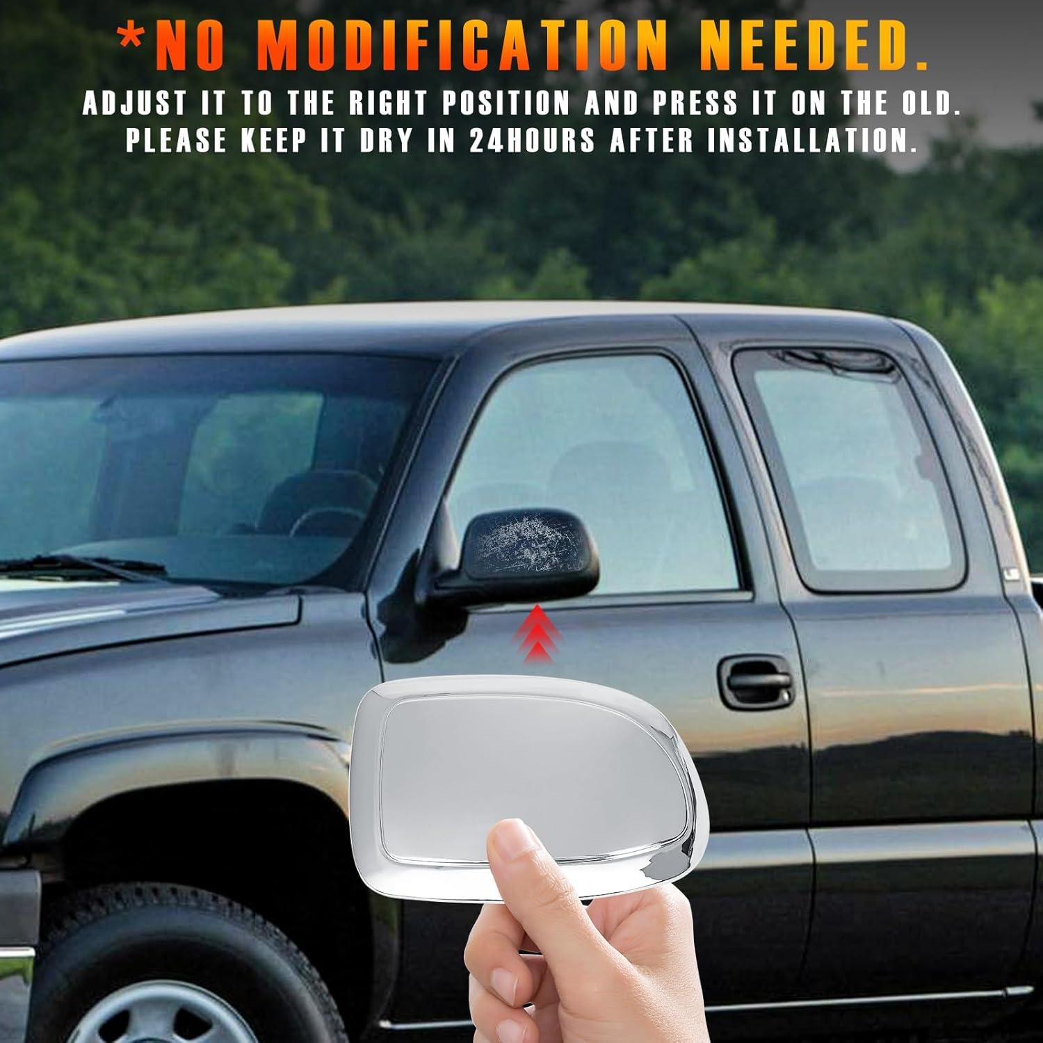 imageChromed Door Side Mirror Half CapsRearview Mirror Cover fit for Chevy Silverado GMC Sierra 1500 2500 3500 19992006wAdhesive Overlay Style2PCS