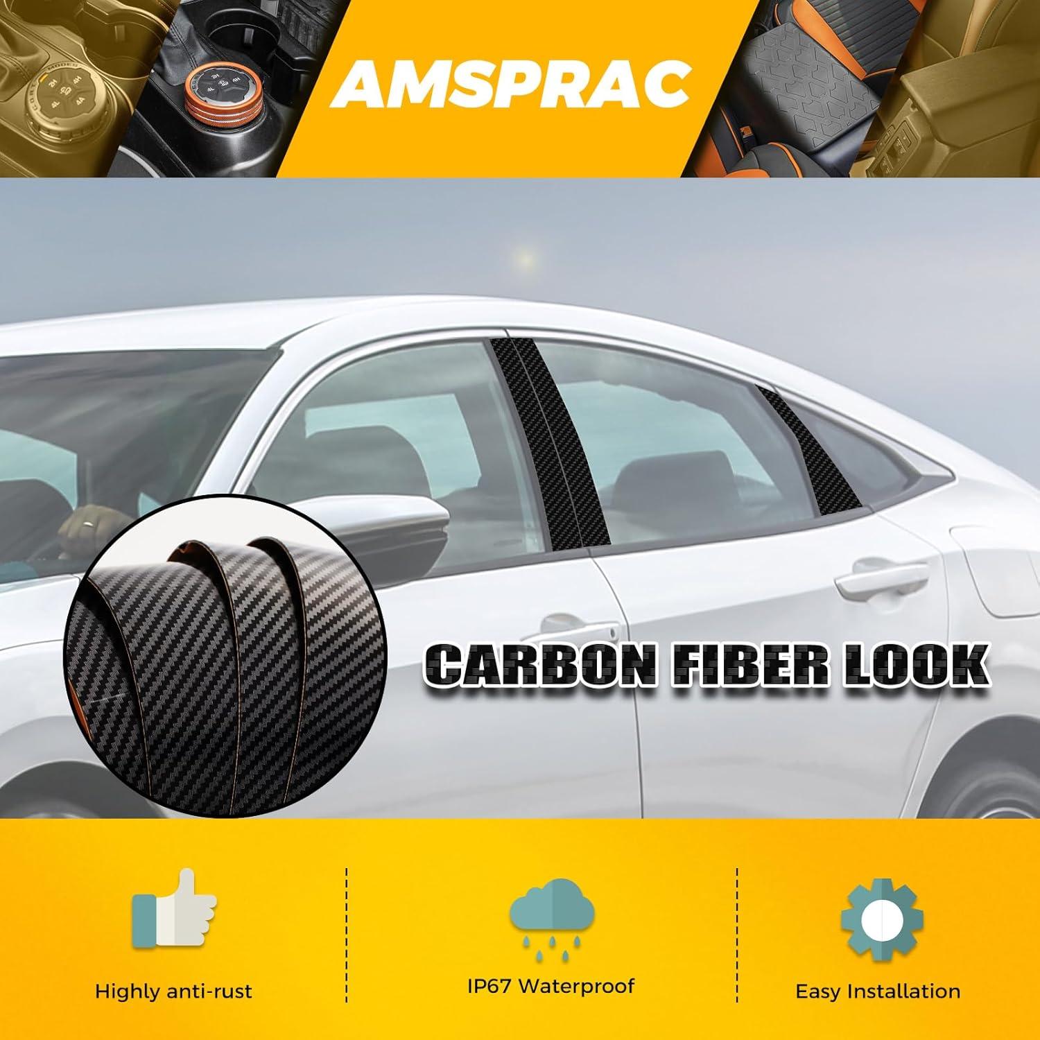 imageDoor Pillar Covers fit for Chevrolet Malibu 20162021Glossy Black AntiScratch Trim6PCS Window Outer Pillar PanelGlossy BlackCarbon Fiber LookFor 10th Civic 1621