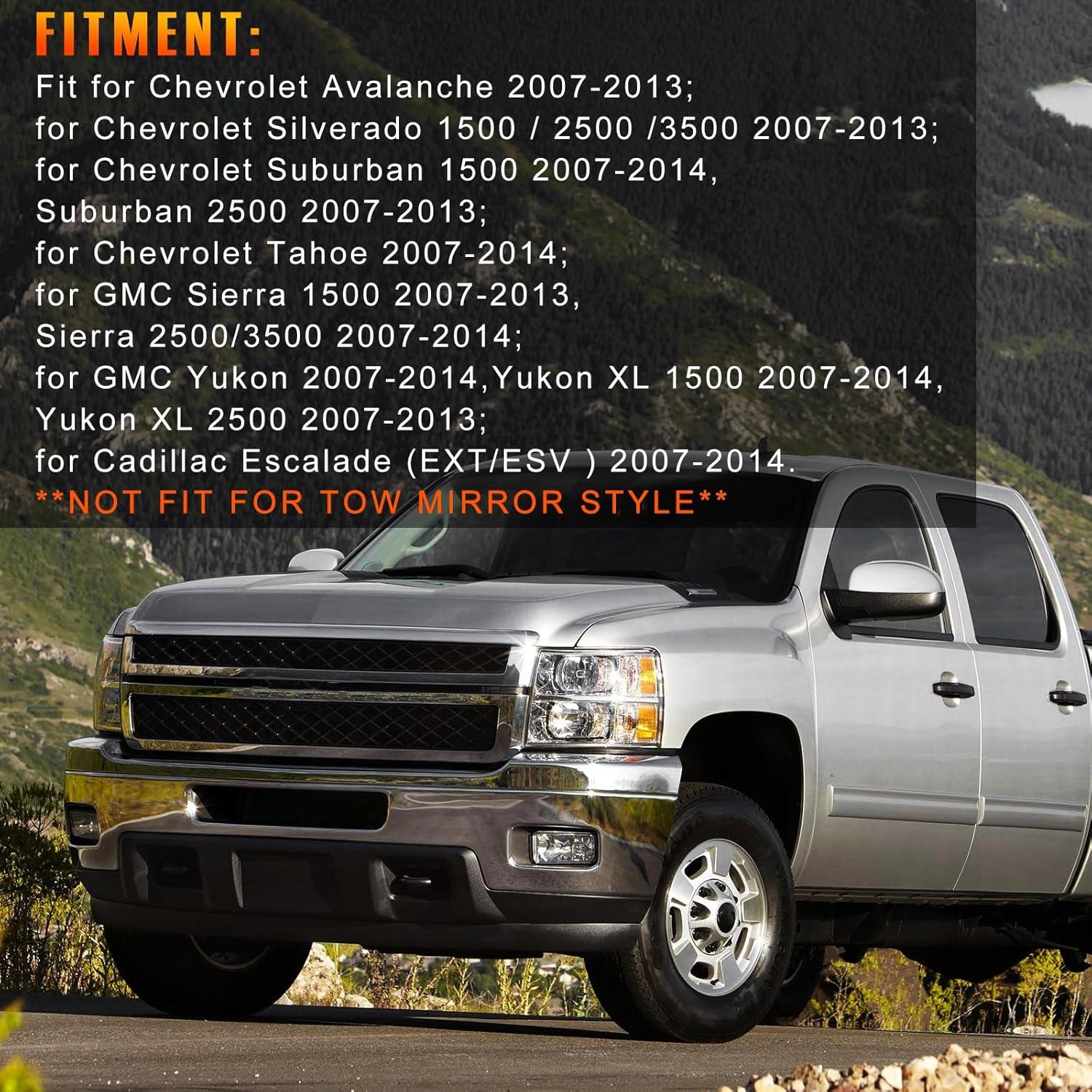 imageDoor Side Mirror CapsRearview Mirror CoversTop Half Mirror Caps fit for GMC Sierra Chevy Silverado Avalanche Tahoe Suburban Yukon Cadillac Escalade 2007201325788156 25788157Chromed