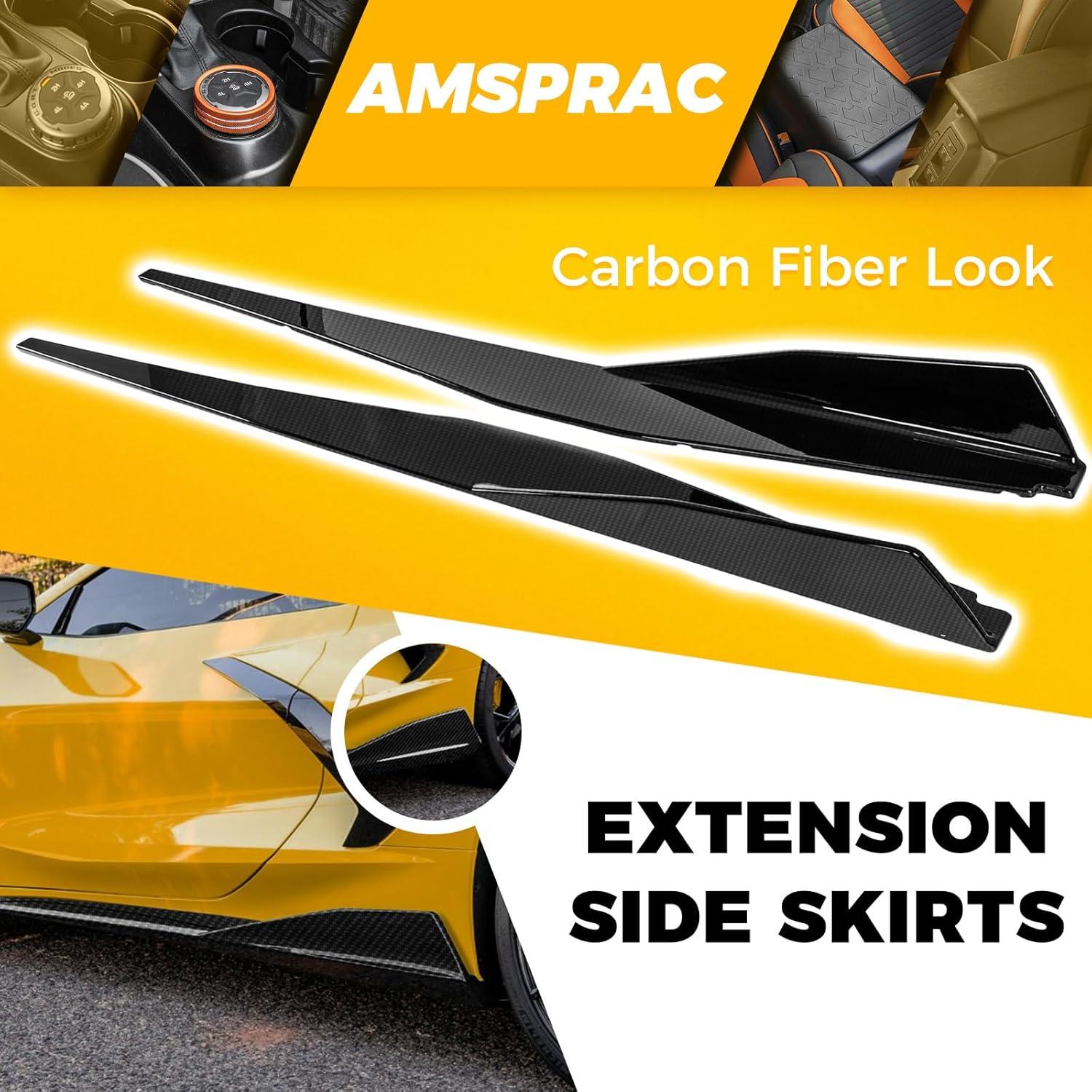 imageExtension Side Skirts fit for Chevrolet Chevy Corvette C8 5VM Style 2Doors 2021 2022 2023Side Skirt Rocker PanelCarbon Fiber LookLeft Right Lower Side Line Protector PanelABS2PCS