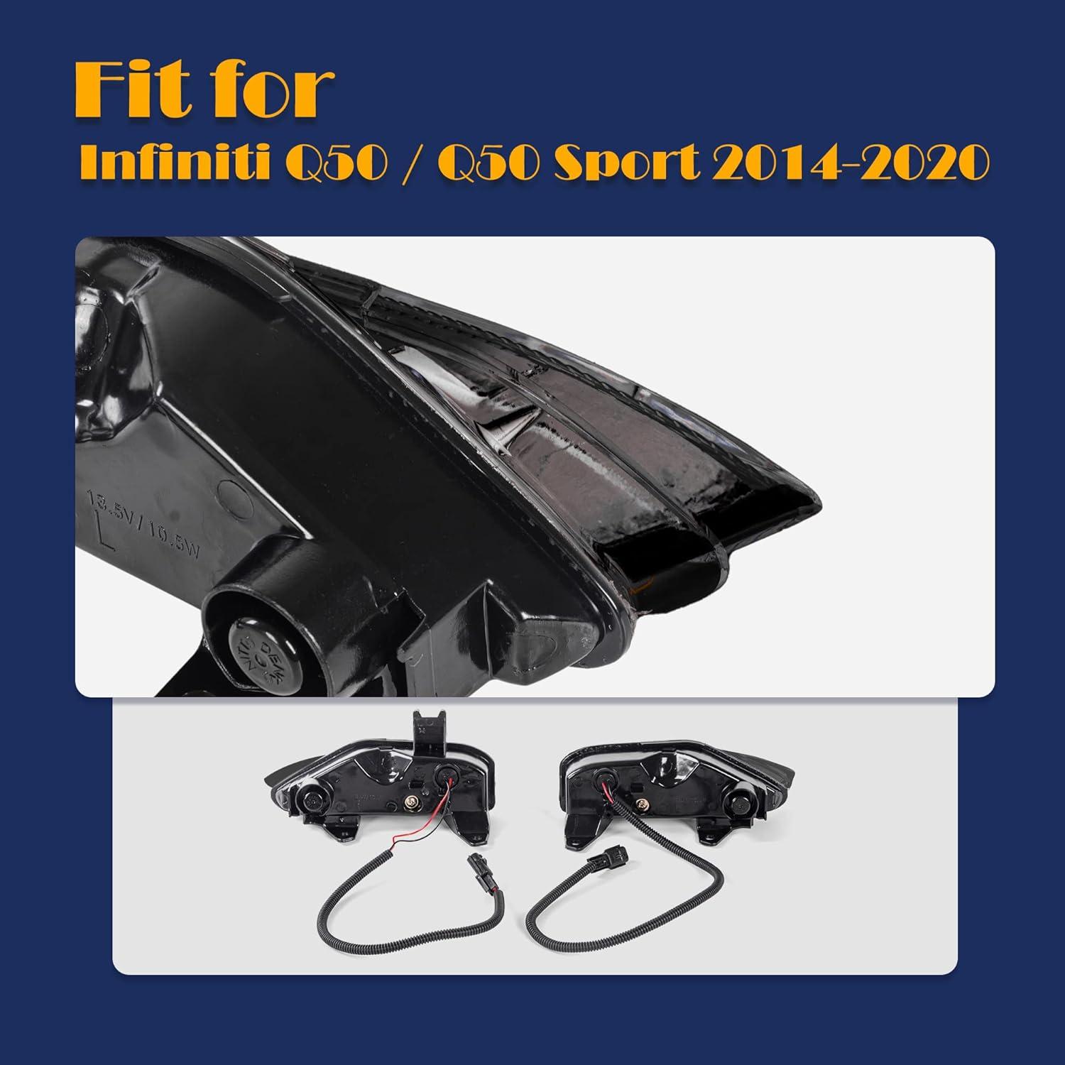 imageFog Light CoversFront Bumper Fog Lamps Bezel Cover TrimFog Light Covers Replacement compatible with Infiniti Q50 Sport Q50S 2014 2015 2016 2017IN1038106 IN1039106622574GA1A 622564GA1ASmoked Lens Fog Lights for 1420Not Flashing