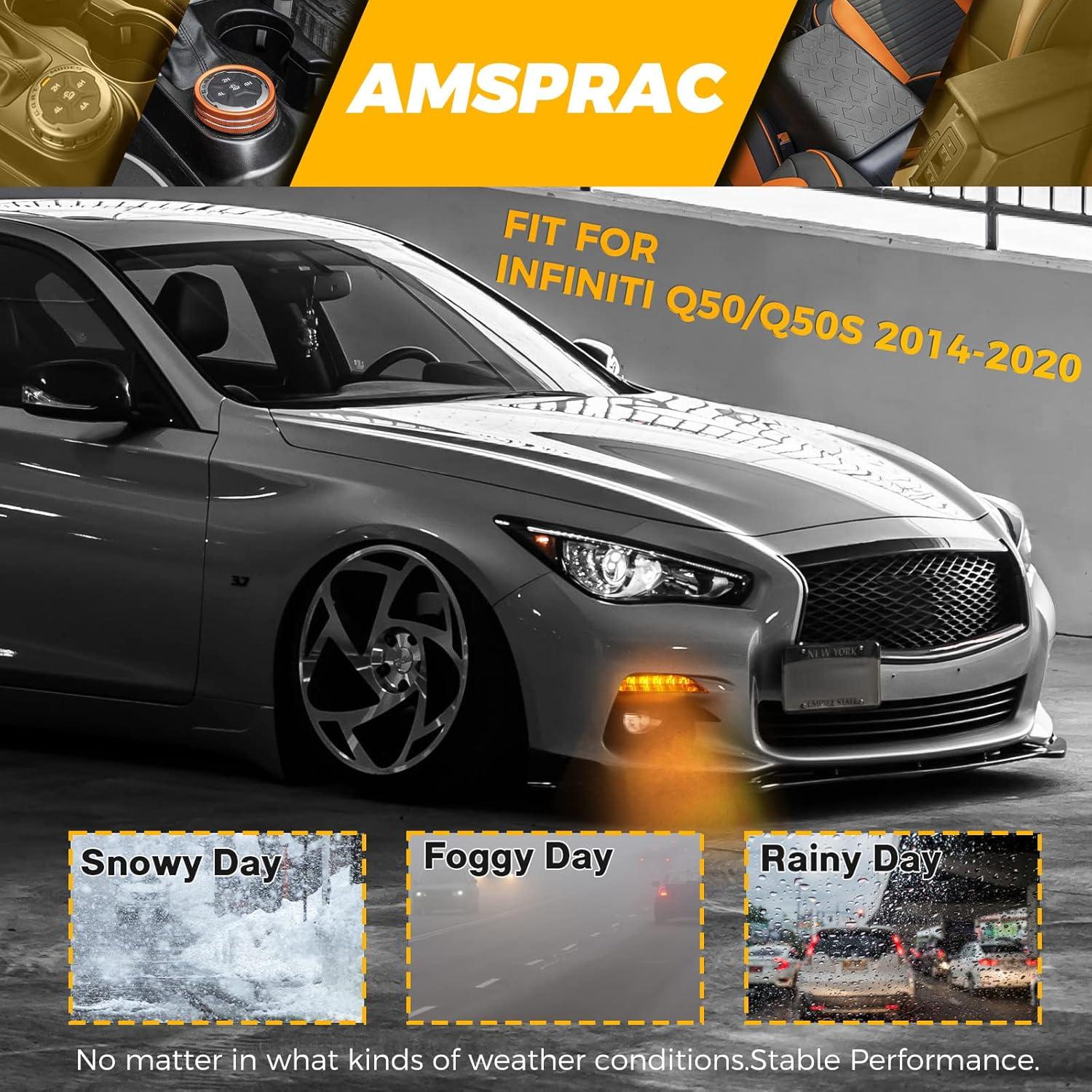 imageFog Light CoversFront Bumper Fog Lamps Bezel Cover TrimFog Light Covers Replacement compatible with Infiniti Q50 Sport Q50S 2014 2015 2016 2017IN1038106 IN1039106622574GA1A 622564GA1AClear Lens Fog Lights for 20142020 Flashing