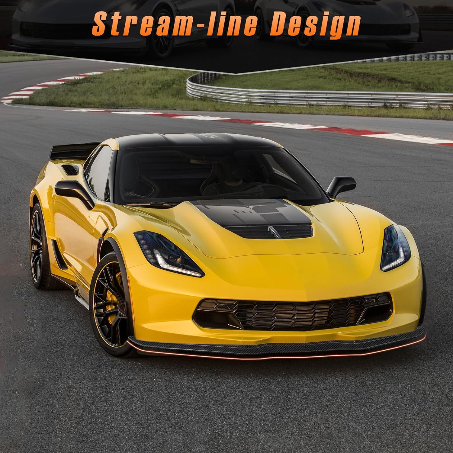 imageFront Bumper Lip Chin Spoiler Splitter DiffuserFront Bumper Lower Lip Splitter Body Kit fit for 20142019 Chevy Corvette C7 Z06Carbon Fiber Look2PCS