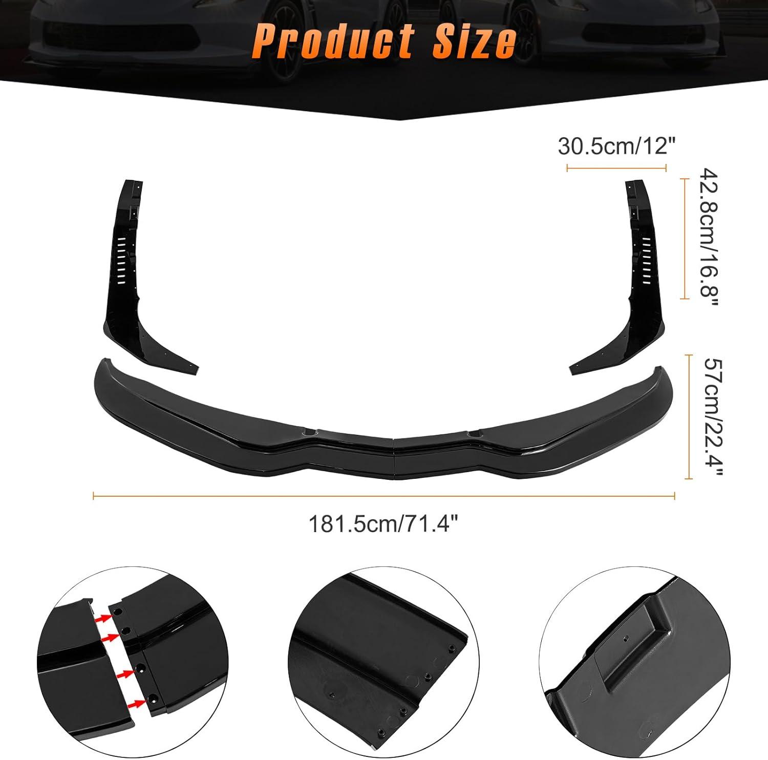 imageFront Bumper Lower Lip Splitter fit for 20152019 Chevy Corvette C7 Z06Car Body Kit Front Bumper Lip Spoiler with Bumper Corner Spoiler Winglet Splitters Protector KitGlossy Black4PCS