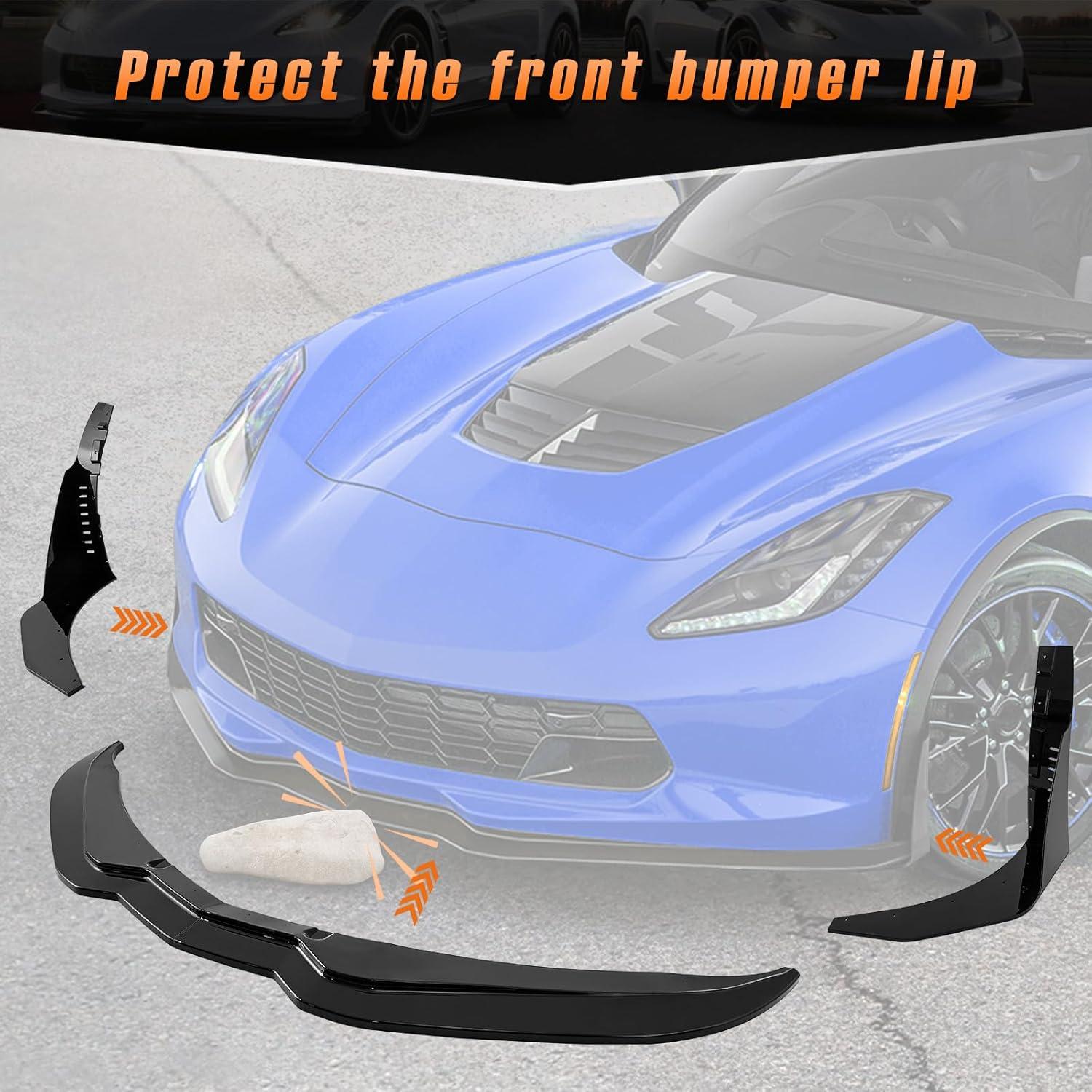 imageFront Bumper Lower Lip Splitter fit for 20152019 Chevy Corvette C7 Z06Car Body Kit Front Bumper Lip Spoiler with Bumper Corner Spoiler Winglet Splitters Protector KitGlossy Black4PCS
