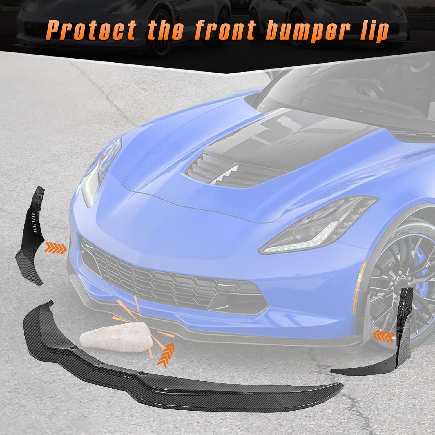 imageFront Bumper Lower Lip Splitter fit for 20152019 Chevy Corvette C7 Z06Carbon Fiber Look Front Bumper Lip Spoiler with Bumper Corner Spoiler Winglet SplittersCar Body Protector Kit4PCS
