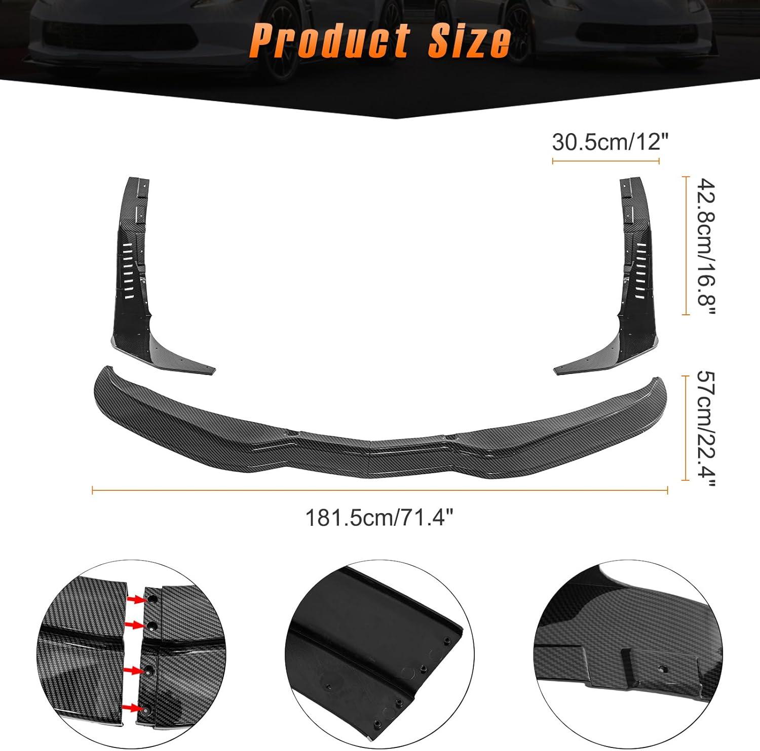 imageFront Bumper Lower Lip Splitter fit for 20152019 Chevy Corvette C7 Z06Carbon Fiber Look Front Bumper Lip Spoiler with Bumper Corner Spoiler Winglet SplittersCar Body Protector Kit4PCS