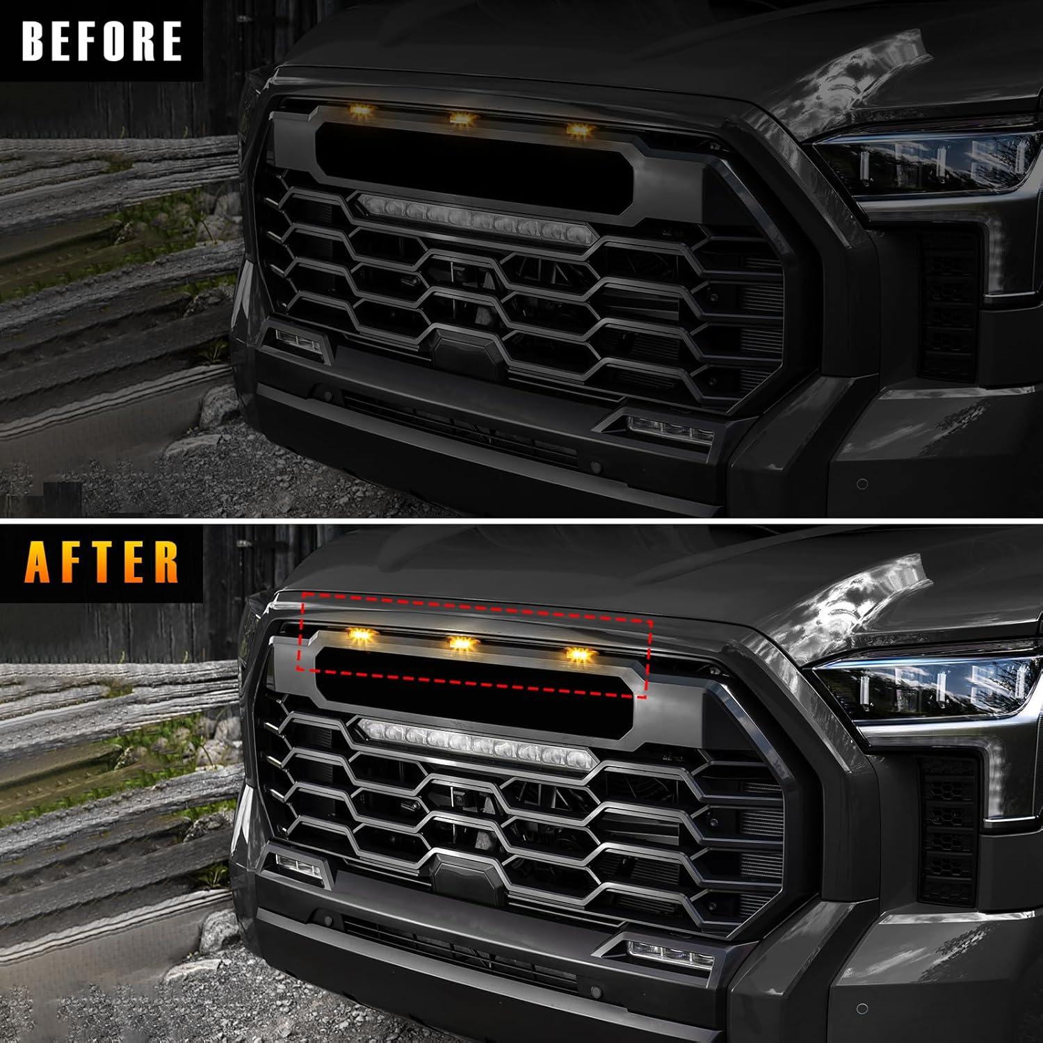 imageFront Center Bumper LED Grill Lights3PCS Amber Grill Lights wWiring Harness fit for Toyota Tundra for TRD Pro 2022 2023 2024Yellow Front Grill LightsExterior Lighting AccessoriesSet of 33Front Center Grille Lights Kit