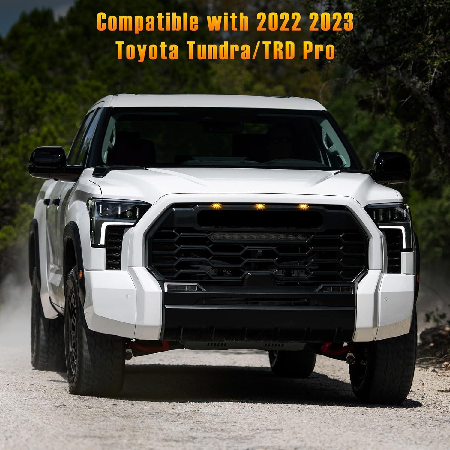 imageFront Center Bumper LED Grill Lights3PCS Amber Grill Lights wWiring Harness fit for Toyota Tundra for TRD Pro 2022 2023 2024Yellow Front Grill LightsExterior Lighting AccessoriesSet of 33Front Center Grille Lights Kit