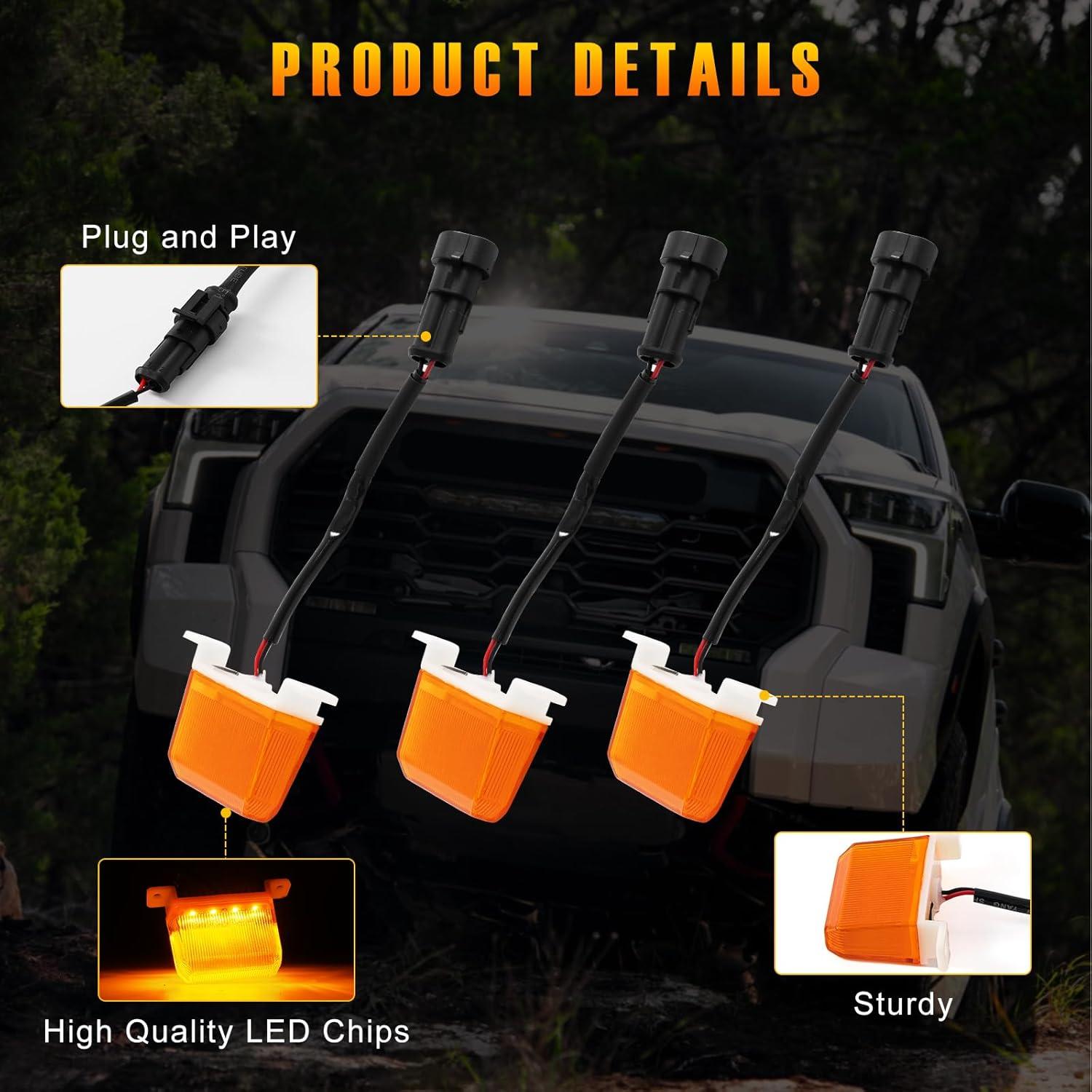 imageFront Center Bumper LED Grill Lights3PCS Amber Grill Lights wWiring Harness fit for Toyota Tundra for TRD Pro 2022 2023 2024Yellow Front Grill LightsExterior Lighting AccessoriesSet of 33Front Center Grille Lights Kit