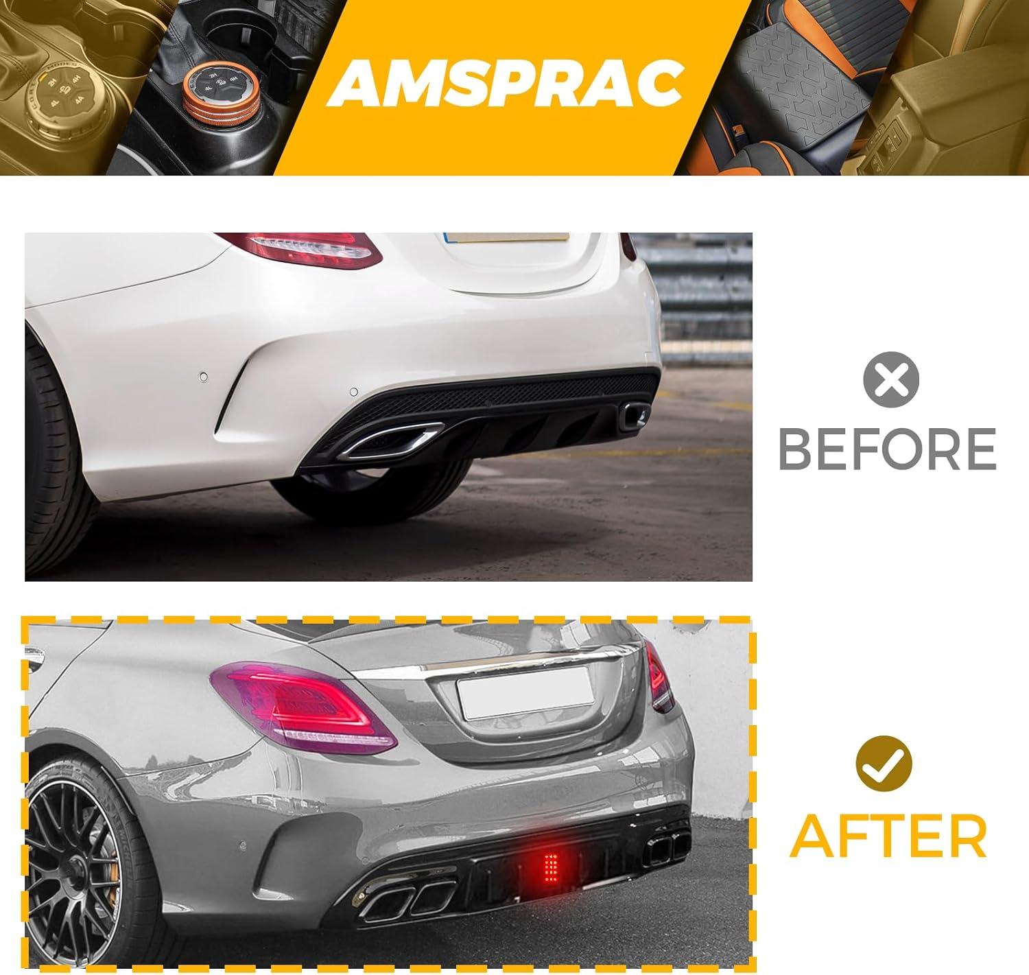 imageRear Bumper Diffuser with Exhaust Tips fit for Mercedes Benz CClass W205 C63 C63S AMG Sedan 4Doors 20152018Rear Lower Bumper Molding Kit with LED Red LightCarbon Fiber LookGlossy Black