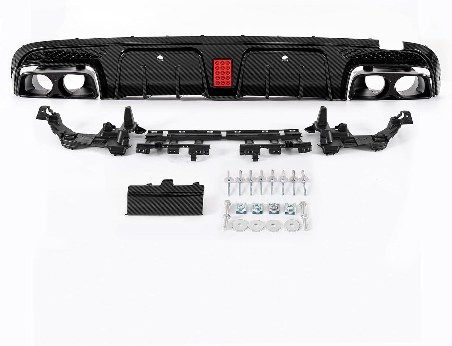 imageRear Bumper Diffuser with Exhaust Tips fit for Mercedes Benz CClass W205 C63 C63S AMG Sedan 4Doors 20152018Rear Lower Bumper Molding Kit with LED Red LightCarbon Fiber LookCarbon Fiber Look