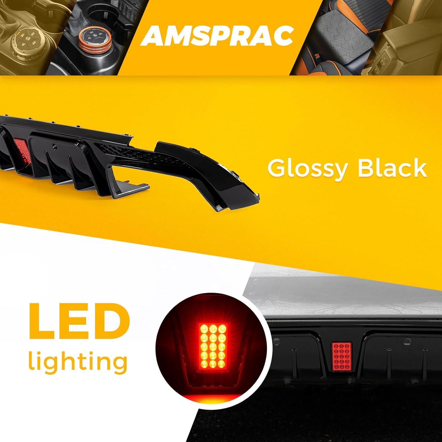 imageRear Bumper Diffuser with Exhaust Tips fit for Mercedes Benz CClass W205 C63 C63S AMG Sedan 4Doors 20152018Rear Lower Bumper Molding Kit with LED Red LightCarbon Fiber LookGlossy Black