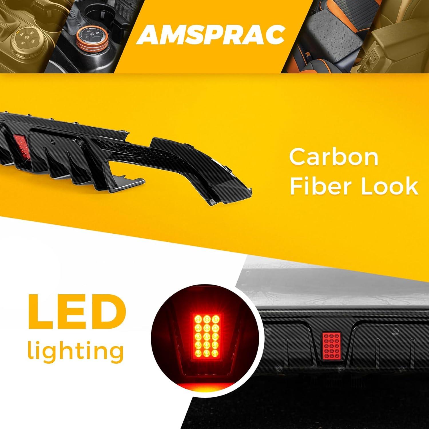 imageRear Bumper Diffuser with Exhaust Tips fit for Mercedes Benz CClass W205 C63 C63S AMG Sedan 4Doors 20152018Rear Lower Bumper Molding Kit with LED Red LightCarbon Fiber LookCarbon Fiber Look