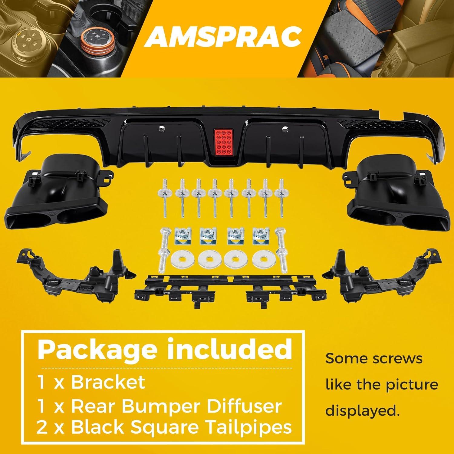 imageRear Bumper Diffuser with Exhaust Tips fit for Mercedes Benz CClass W205 C63 C63S AMG Sedan 4Doors 20152018Rear Lower Bumper Molding Kit with LED Red LightCarbon Fiber LookGlossy Black