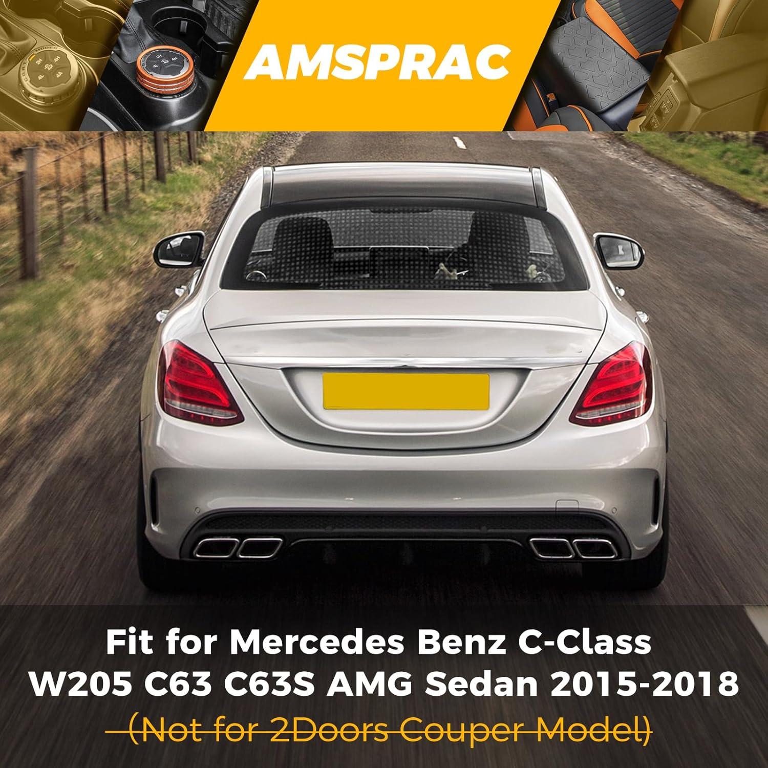 imageRear Bumper Diffuser with Exhaust Tips fit for Mercedes Benz CClass W205 C63 C63S AMG Sedan 4Doors 20152018Rear Lower Bumper Molding Kit with LED Red LightCarbon Fiber LookGlossy Black