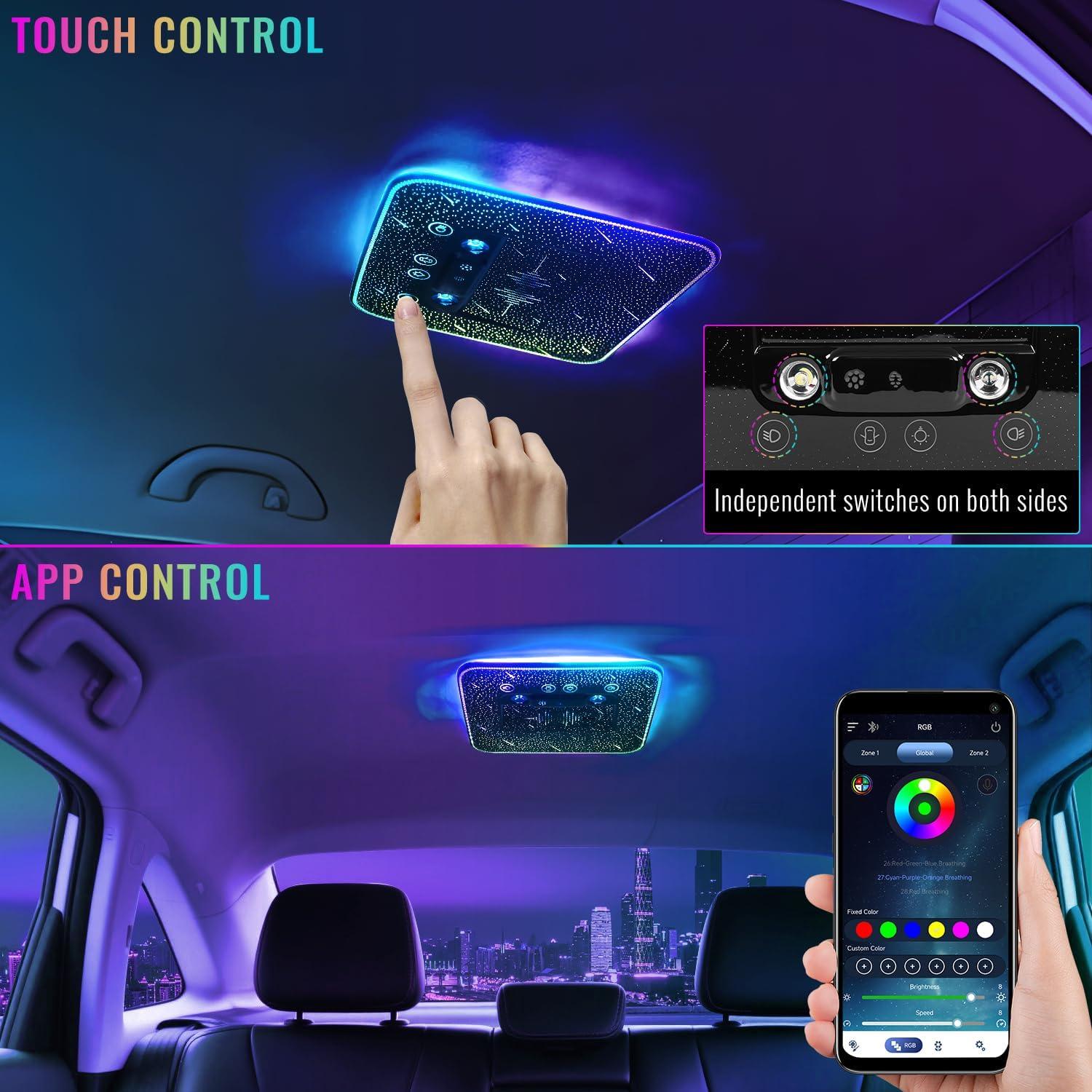 imageUniversal Car Roof Dome Lights ReplacementAdjustable LED Ceiling Lamps Assembly wTouch ScreenCar RV Interior Lighting wDoor Trigger SwitchOverHead Roof Ambient LightRGB Meteor StyleMeteor Style