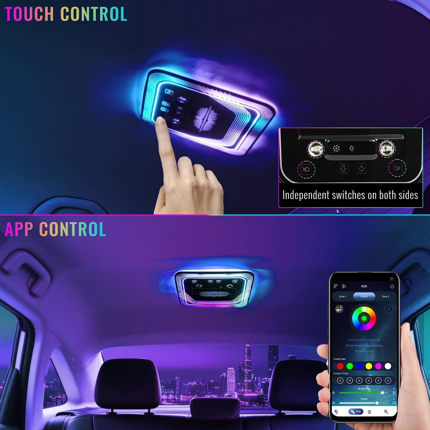 imageUniversal Car Roof Dome Lights ReplacementAdjustable LED Ceiling Lamps Assembly wTouch ScreenCar RV Interior Lighting wDoor Trigger SwitchOverHead Roof Ambient LightRGB Meteor StyleRipple Style