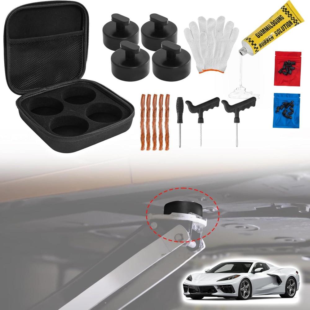 imageCar Jack Stand PadsJack Lift Jack Rubber Padsfit for Chevrolet Corvette C5 C6 C7 GS ZJacking Point Protector PadsTire Emergency Puncture Repair Kit with Gloves ampamp Tire Repair Tool 4PCS