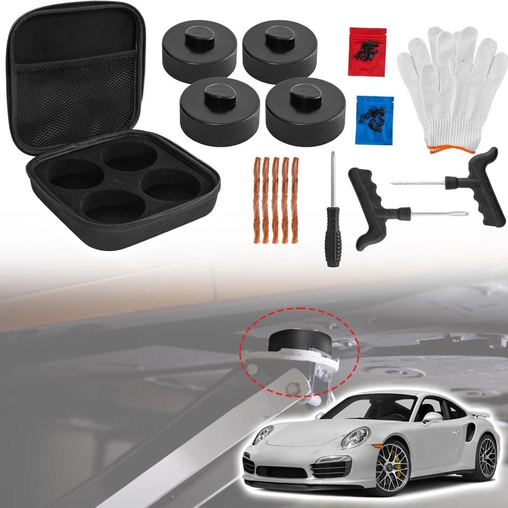 imageCar Lift Jack Stand Rubber PadsJack Lift Padfor Porsche 911 964 993 996 997 Cayman 718 BoxsterJacking Point Protector Pads wTire Repair Tools4PCS