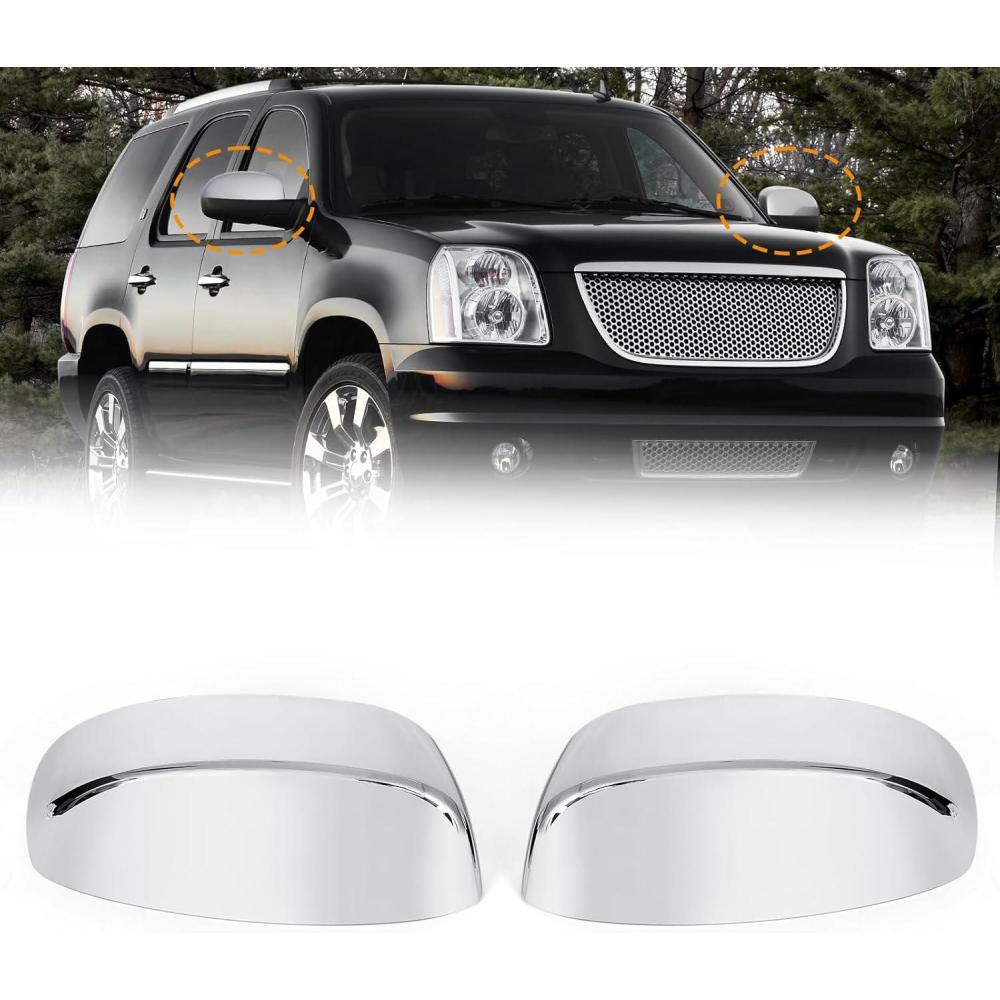 imageDoor Side Mirror CapsRearview Mirror CoversTop Half Mirror Caps fit for GMC Sierra Chevy Silverado Avalanche Tahoe Suburban Yukon Cadillac Escalade 2007201325788156 25788157Chromed