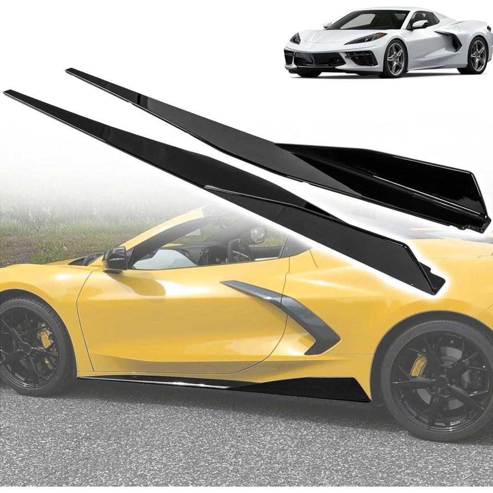 imageExtension Side Skirts fit for Chevrolet Chevy Corvette C8 5VM Style 2Doors 2021 2022 2023Side Skirt Rocker PanelGlossy BlackLeft Right Lower Side Line ProtectorABSPair 2PCS