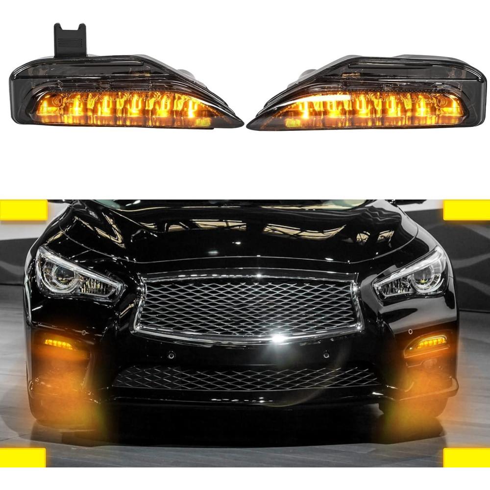 imageFog Light CoversFront Bumper Fog Lamps Bezel Cover TrimFog Light Covers Replacement compatible with Infiniti Q50 Sport Q50S 2014 2015 2016 2017IN1038106 IN1039106622574GA1A 622564GA1AYellow