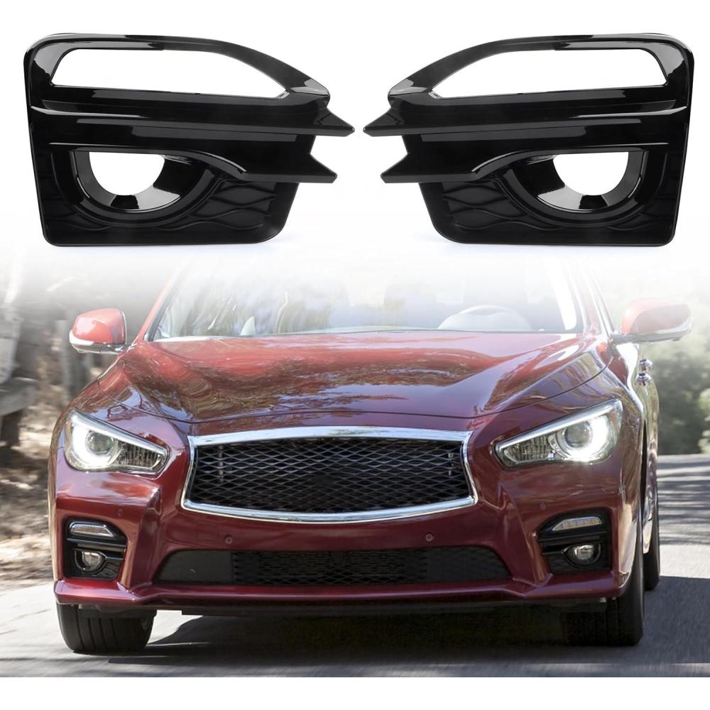 imageFog Light CoversFront Bumper Fog Lamps Bezel Cover TrimFog Light Covers Replacement compatible with Infiniti Q50 Sport Q50S 2014 2015 2016 2017IN1038106 IN1039106622574GA1A 622564GA1ABlack Fog Light Cover for 20142017 Sport Model