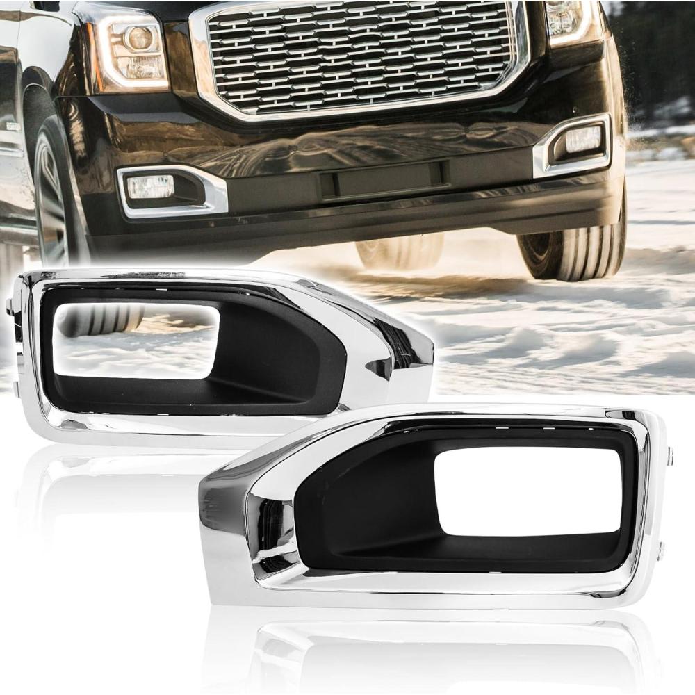 imageFog Light CoversFront Bumper Fog Lamps Bezel Cover TrimFog Light Covers Replacement fit for GMC YukonYukon XL2015 2016 2017 2018 2019 2020Chrome GM1038187 2293642622936427 GM1039187A Pair LeftRight