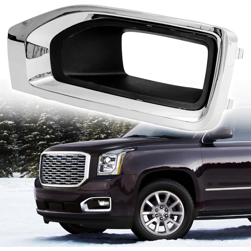 imageFog Light CoversFront Bumper Fog Lamps Bezel Cover TrimFog Light Covers Replacement fit for GMC YukonYukon XL2015 2016 2017 2018 2019 2020Chrome GM1038187 2293642622936427 GM1039187Left Side