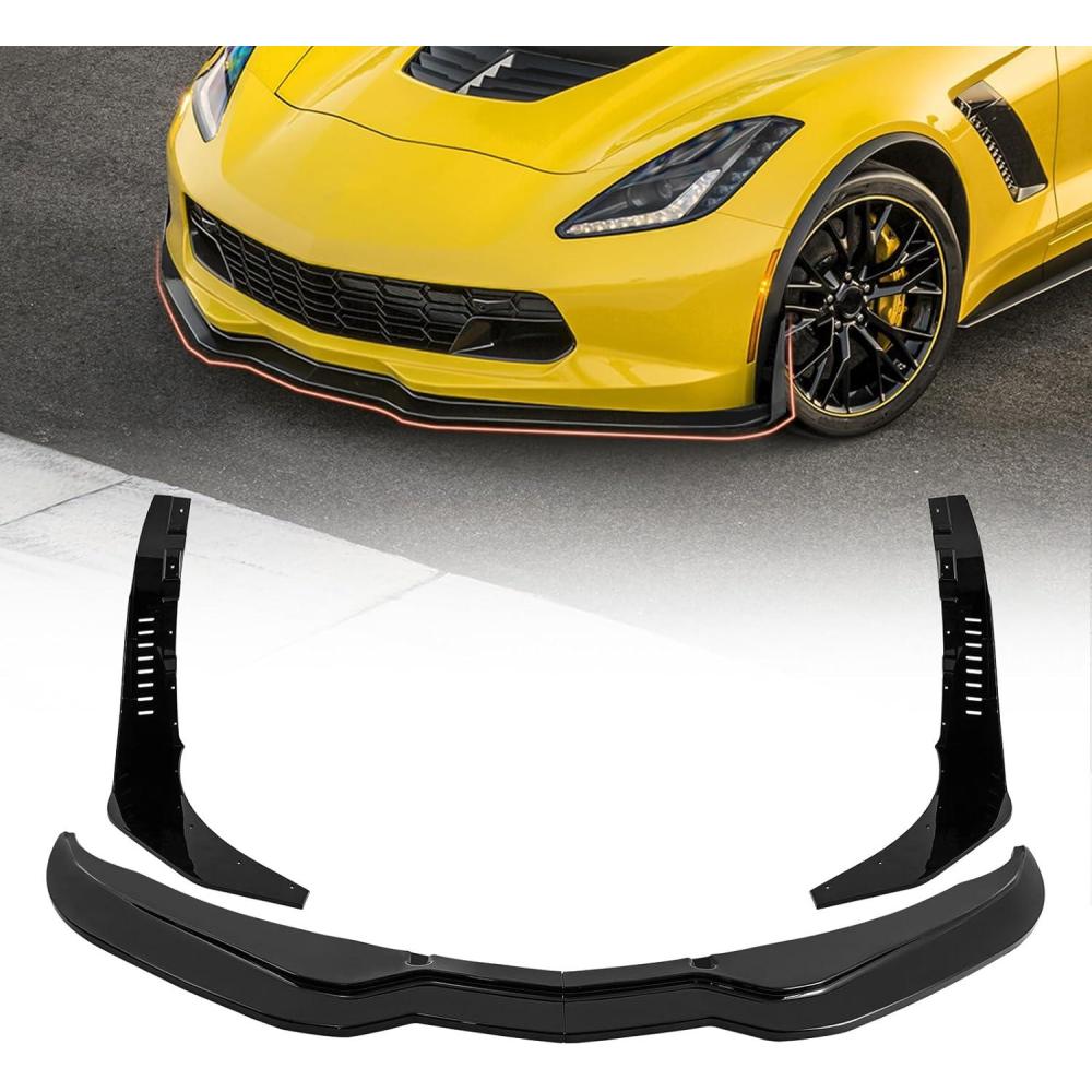 imageFront Bumper Lower Lip Splitter fit for 20152019 Chevy Corvette C7 Z06Car Body Kit Front Bumper Lip Spoiler with Bumper Corner Spoiler Winglet Splitters Protector KitGlossy Black4PCS