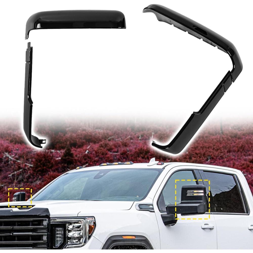 imageTow Mirror Caps fit for Chevy Chevrolet Silverado GMC Sierra 2500HD 3500HD 2020 2021 2022 2023 84468904 84468910Top ampamp Side ClipOn Front Door Mirror Housing Covers CapsGlossy Black