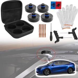 imageCar Lift Jack Stand Rubber PadsJack Lift Padfit for Tesla Model 3YSX 20162023Jacking Point Protector PadsCar Jack Rubber Pads Support Point PadsTire Repair Kit with Gloves Blue Circle