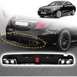 imageRear Bumper Diffuser with Exhaust Tips fit for Mercedes Benz CClass W205 C63 C63S AMG Sedan 4Doors 20152018Rear Lower Bumper Molding Kit with LED Red LightCarbon Fiber LookGlossy Black